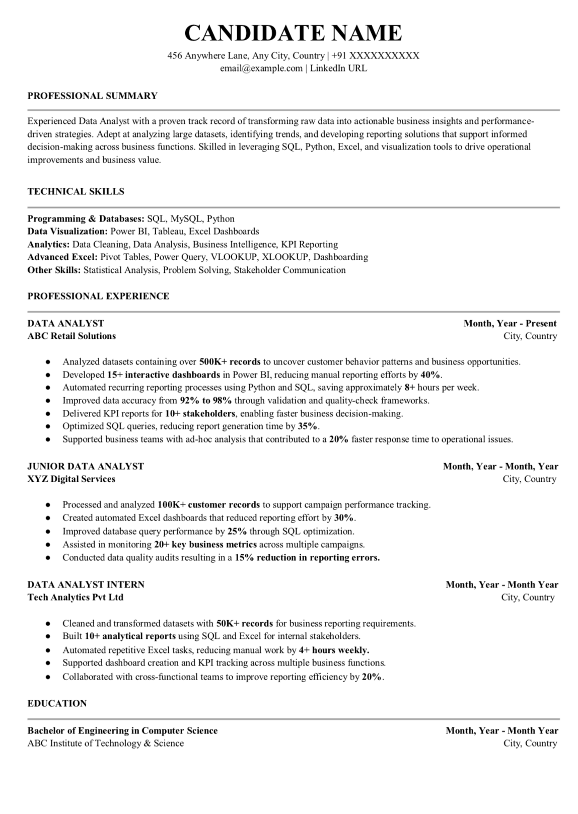 Sample page from the Data Analyst Interview Bundle